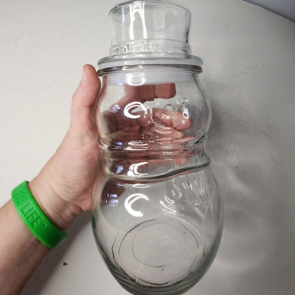 Libbey Clear Glass Snowman with Top Hat Lid Christmas Candy Jar